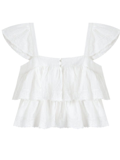 Soft Flutter Sleeve Blouse &amp; Skirt Set
