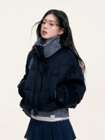 Wool Blend Knit Trim Down Jacket