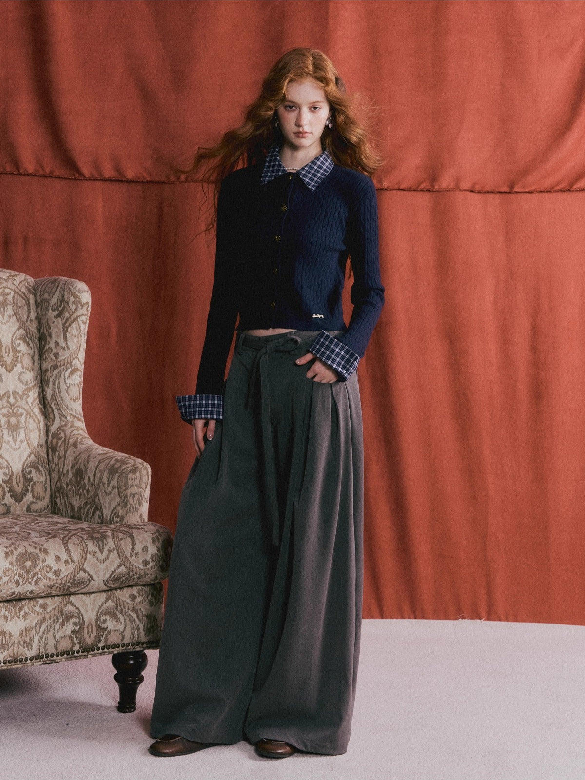 Pleated Tie Wide-Leg Pants