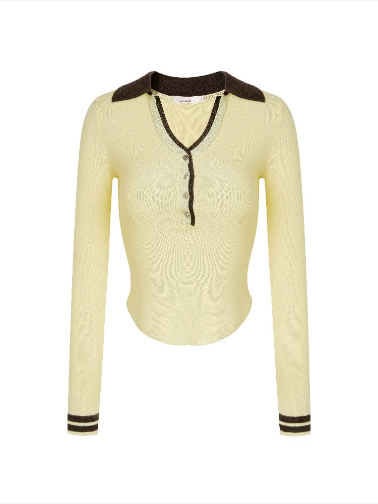 Contrast V-Veck Knit Top