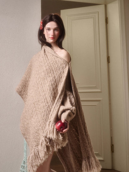 Celestial Wool Cable-Knit Shawl Scarf