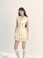 Doll Collar Waist-Cinched Pleated Shirt Dress