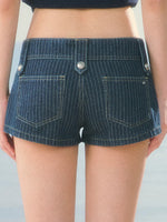 Striped Low-Waist Denim Shorts