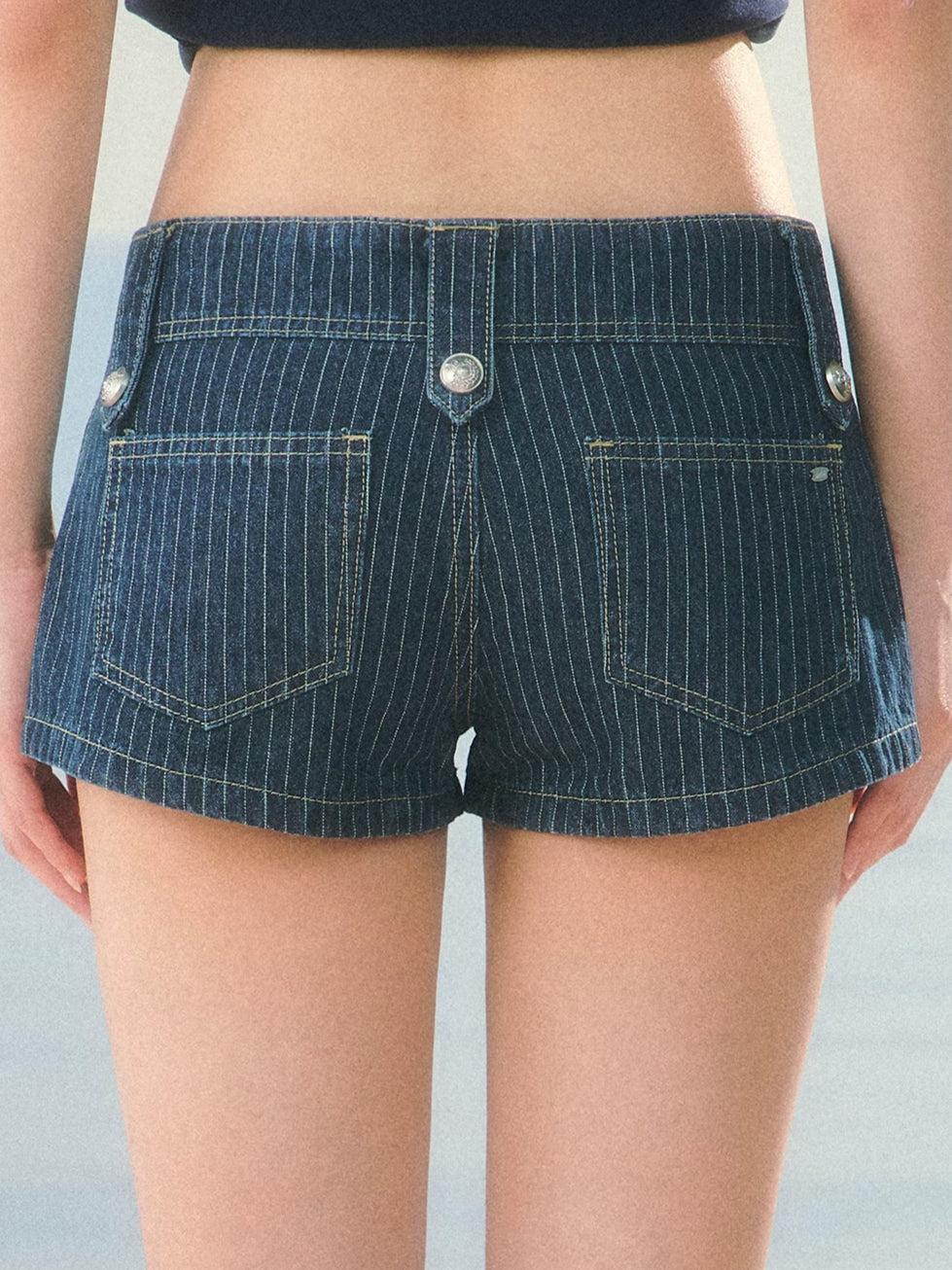 Striped Low-Waist Denim Shorts
