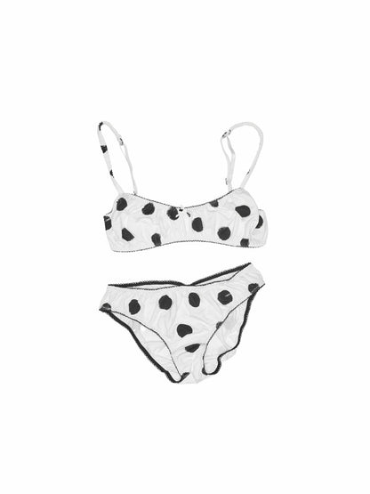 Contrast Polka Dot Lace-Trim Wireless Bra Two-Piece Set