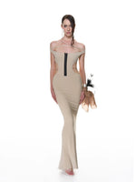 Khaki Lace-Up Halter Mermaid Dress