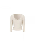 Embellished V-Neck Knit Top