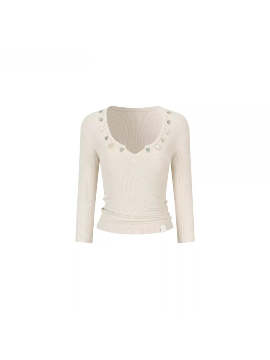 Embellished V-Neck Knit Top
