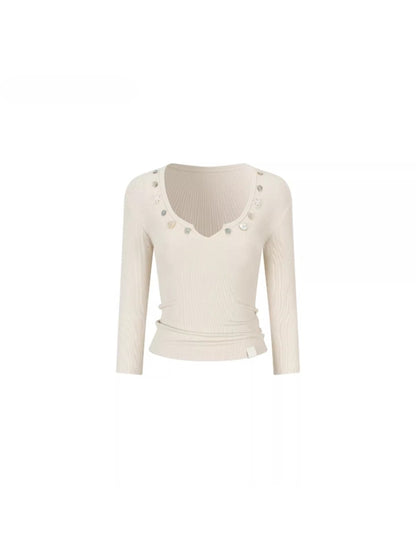 Embellished V-Neck Knit Top