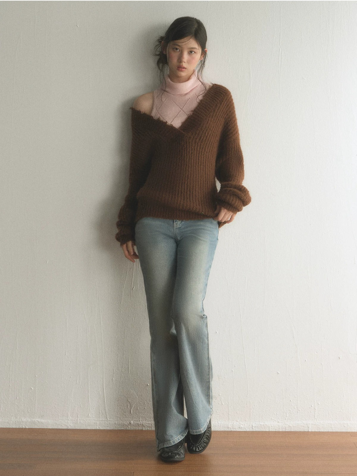 Oversized V-Neck Knit Sweater