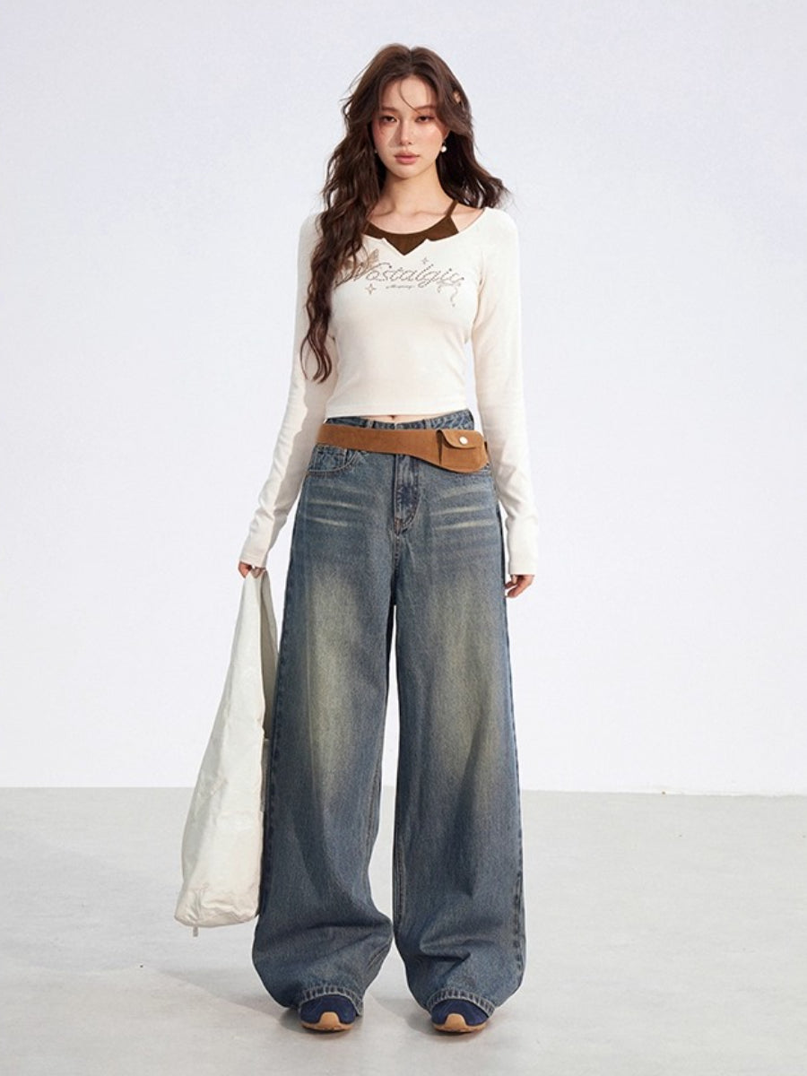 Butterfly Print Layered Long-Sleeve T-Shirt