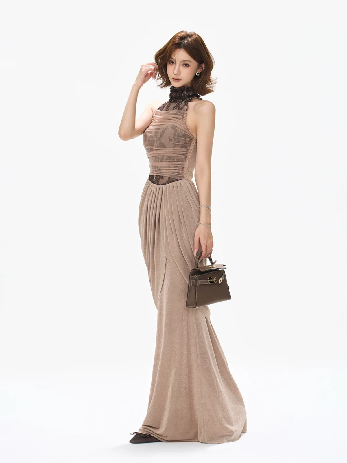 Lace Halter Mermaid Maxi Dress