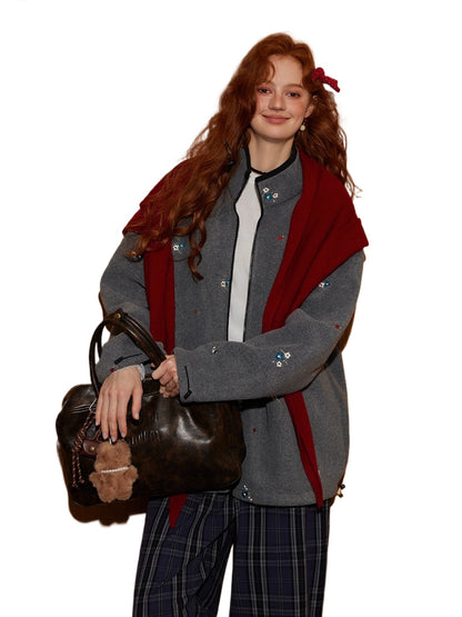 Floral Embroidered Fleece Jacket