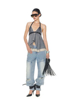 Backless V-Neck Halter Top