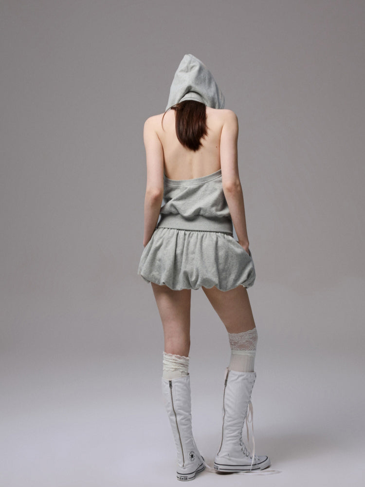 Solid Color Sweatshirt Fabric Drawstring 3D Tulip Skirt