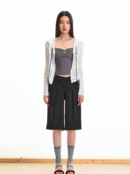 Hooded Hollow-Out Lightweight Cardigan