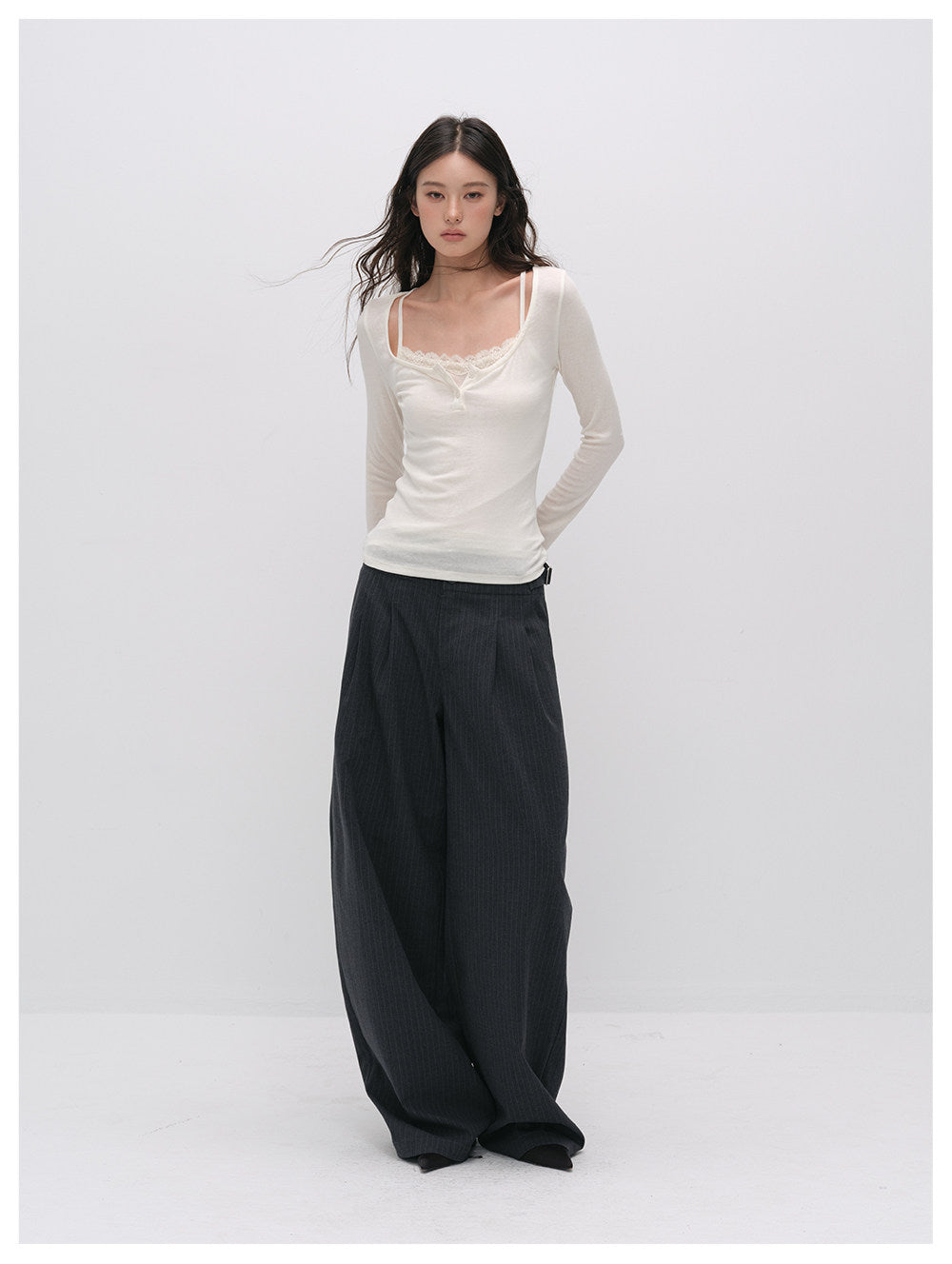 Pinstripe Wide Leg Trousers