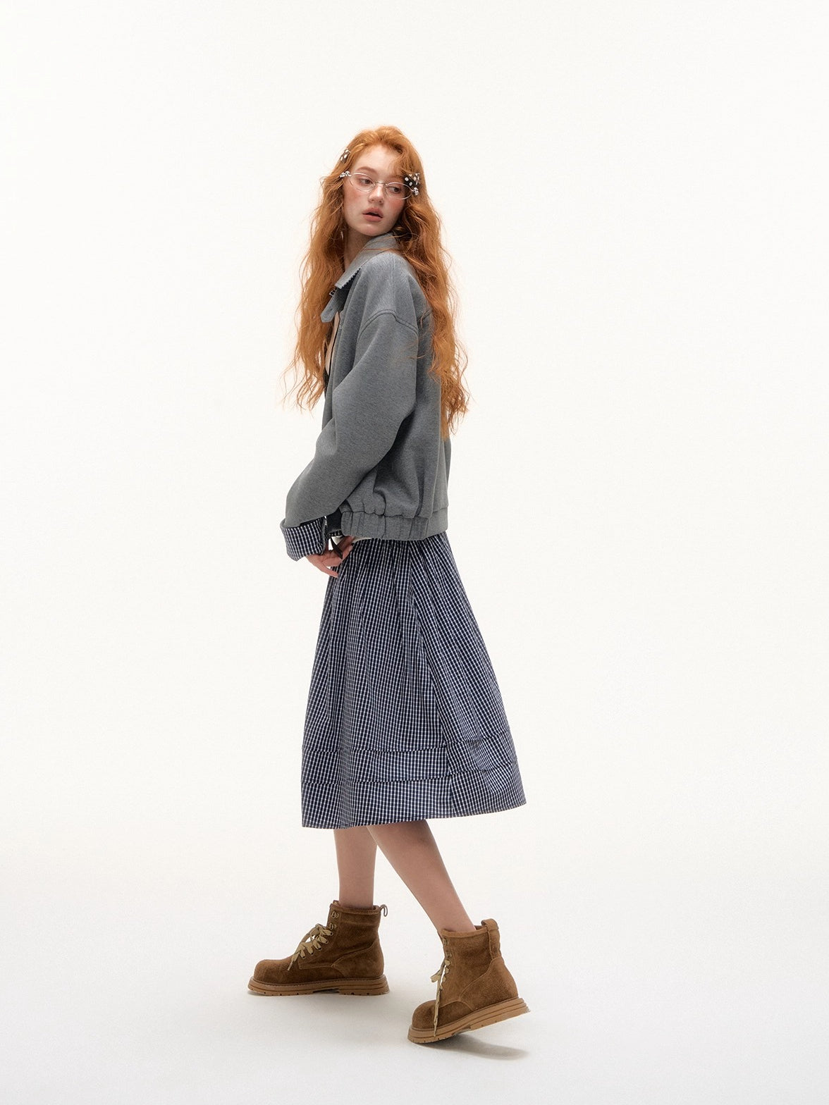 Plaid Pleated Midi Skirt