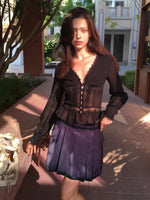 Navy Sequin Pleated Mini Skirt