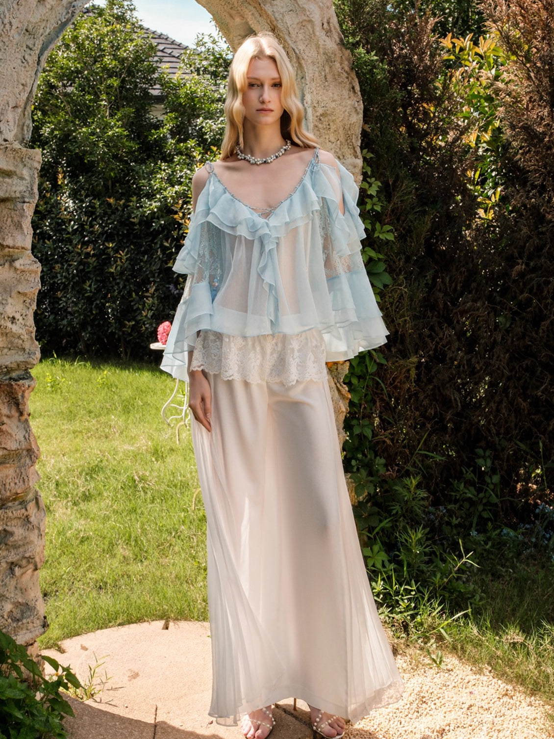 Flowy Chiffon Ruffle V-neck Shirt