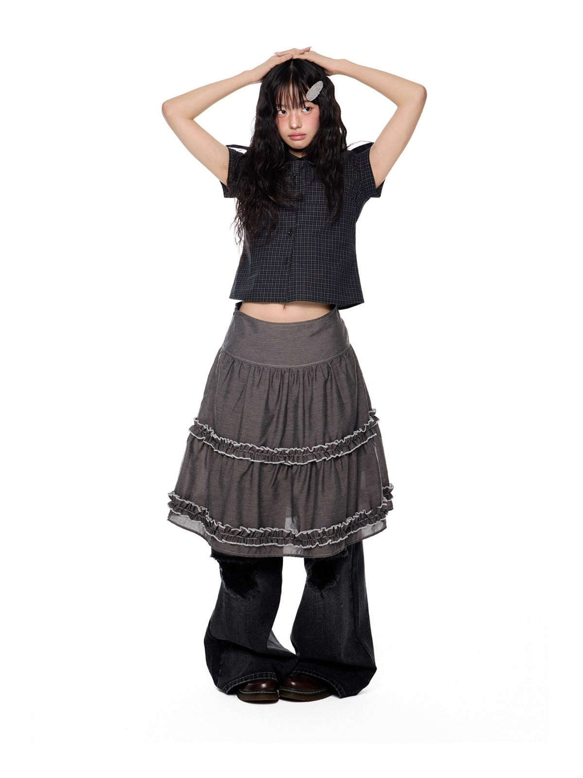 Ruffle Layered Midi Skirt