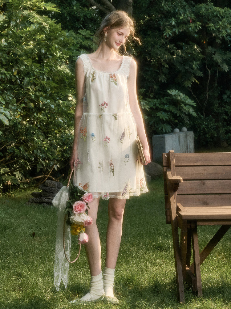 Chiffon Floral Embroidered Dress