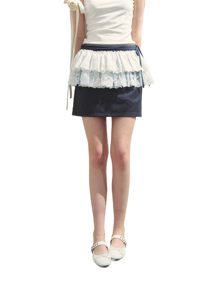 Mock Two-Piece Dark Grey Versatile Skirt