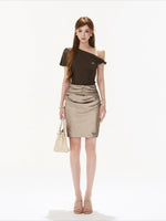 Ruched One-Shoulder Knit Top