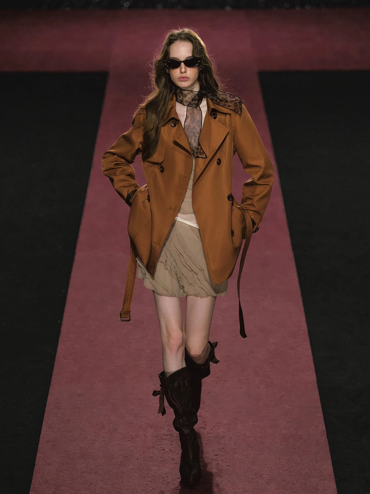 Double Breasted Cinched Waist Trench Coat