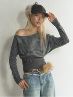 Striped Asymmetric Neck Layered T-Shirt