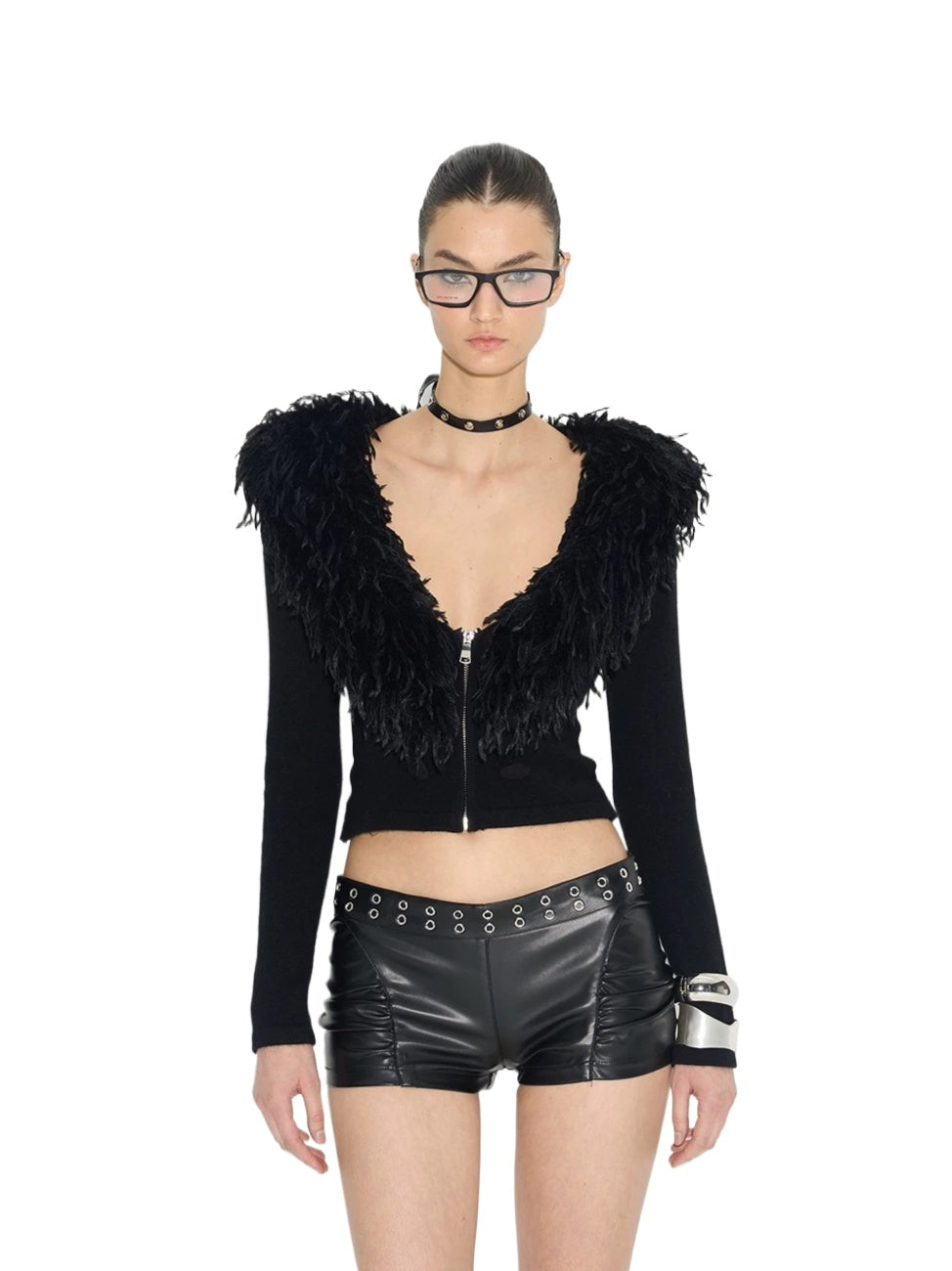 Fur Collar Zip Knit Jacket