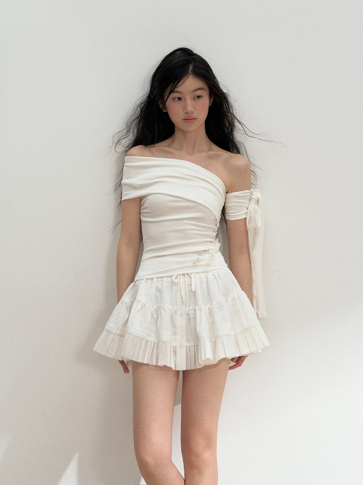 Pure White Lace A-line Tulle Skirt