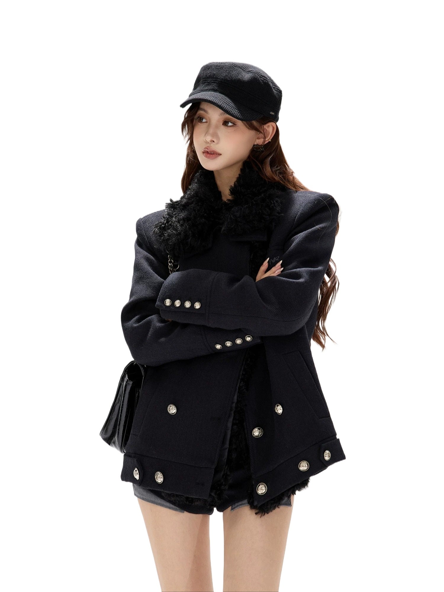 Detachable Shearling Collar Coat