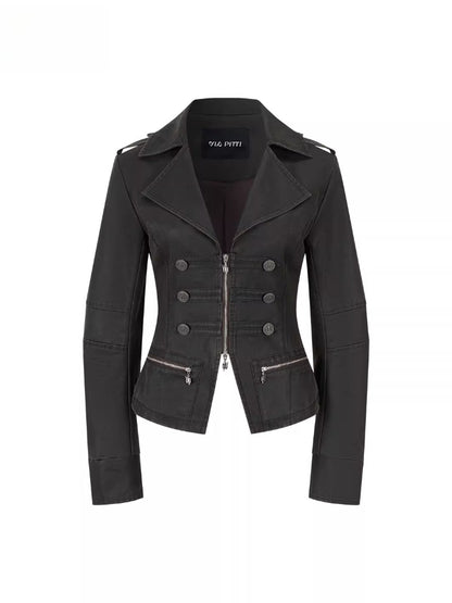 Double Breasted PU Moto Jacket