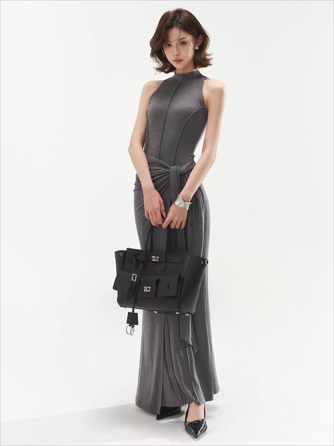 Gray Panel Bodycon Maxi Dress