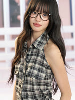 Gray Plaid Halter Shirt