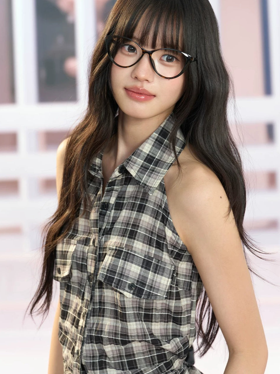 Gray Plaid Halter Shirt