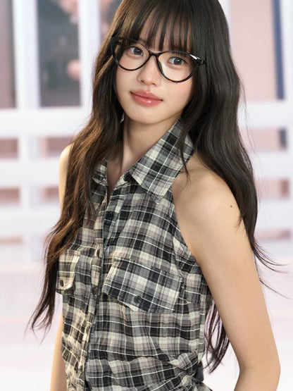 Gray Plaid Halter Shirt