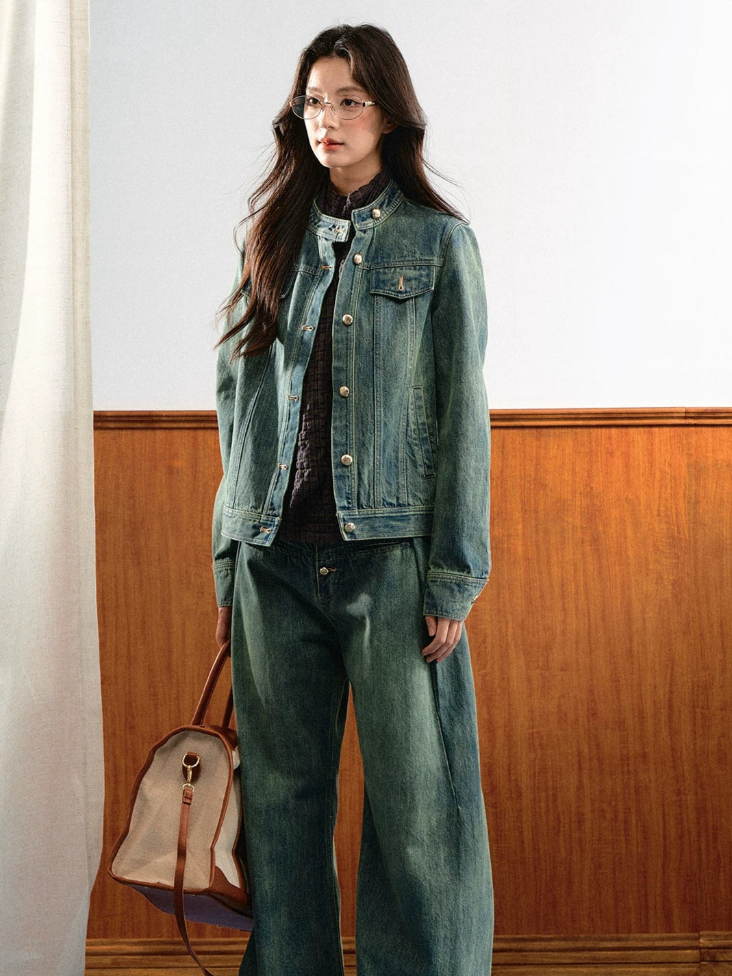Contrast Stitch Denim Set