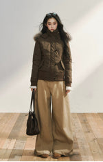 Brown Faux Fur Hooded Toggle Coat