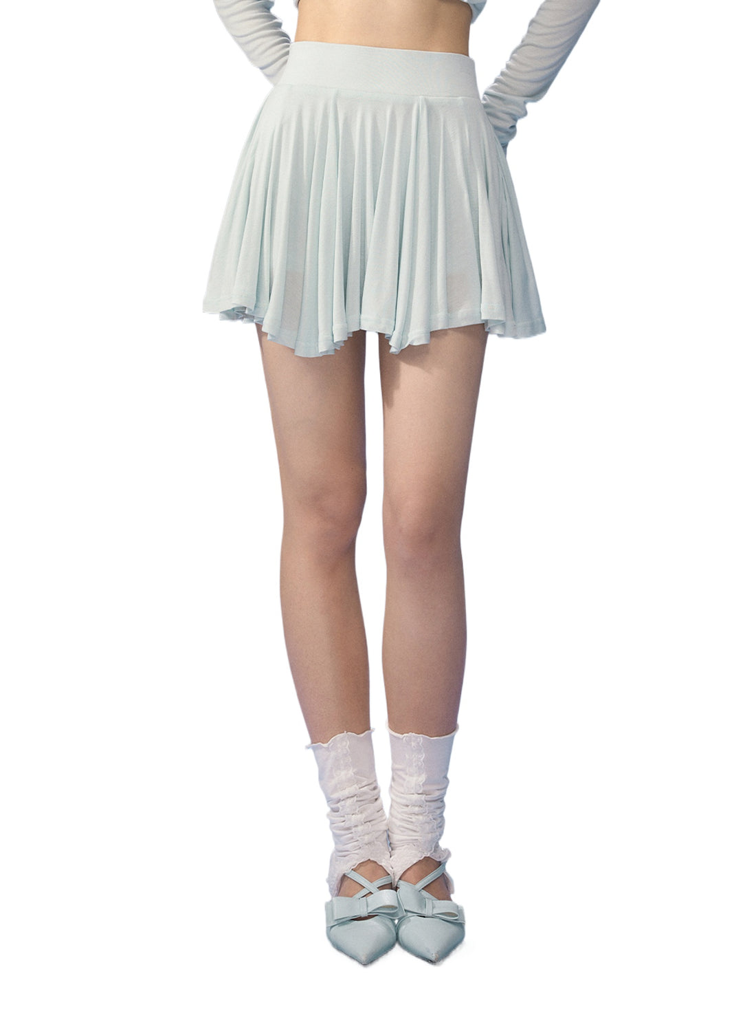 Blue Pleated Mini Skirt