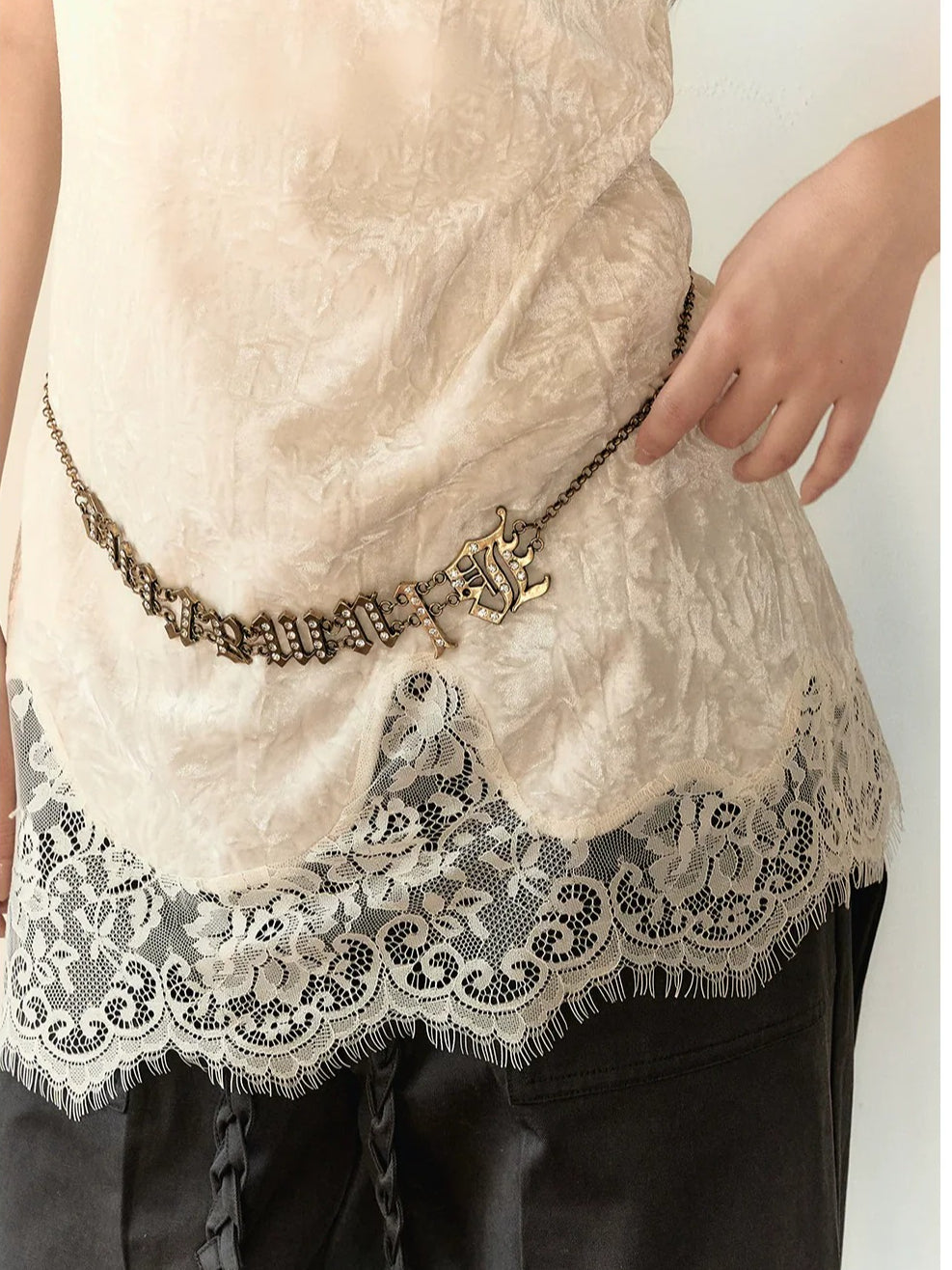 Beige Lace Panel Camisole Top