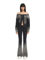 Twill Washed V-Waist Stretch Micro-flare Pants