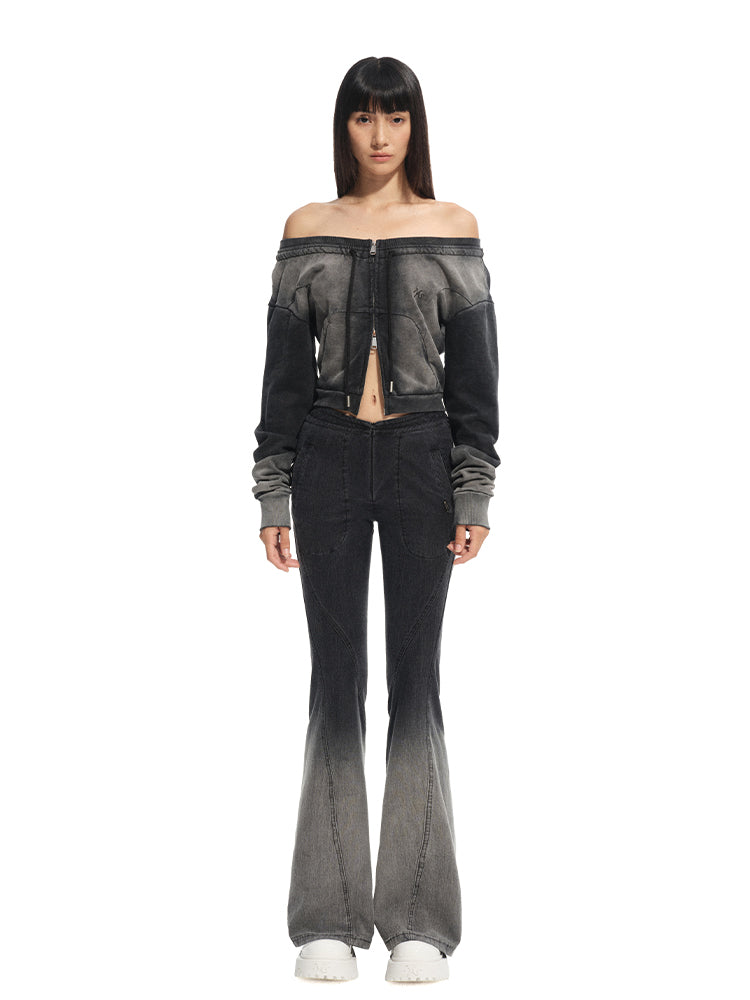 Twill Washed V-Waist Stretch Micro-flare Pants