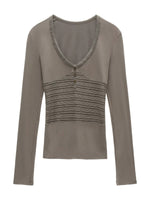 Openwork Patchwork Long Sleeve Top