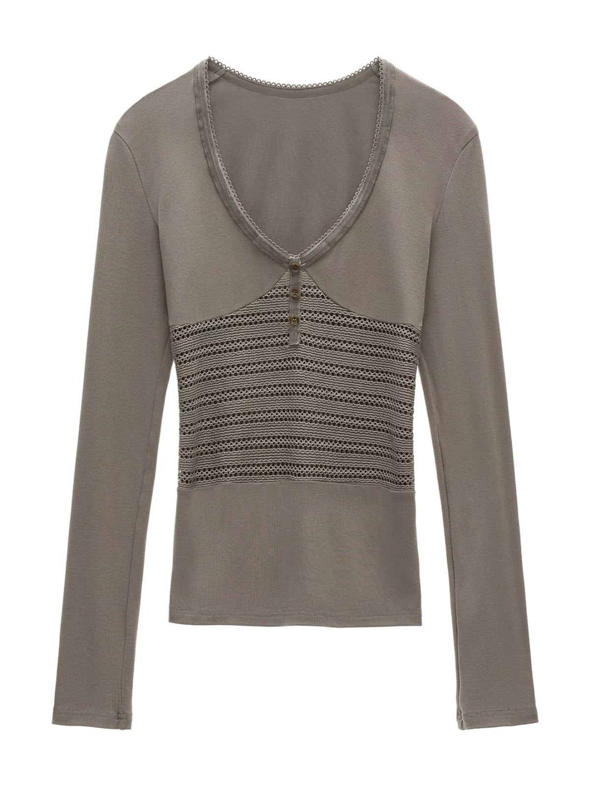 Openwork Patchwork Long Sleeve Top