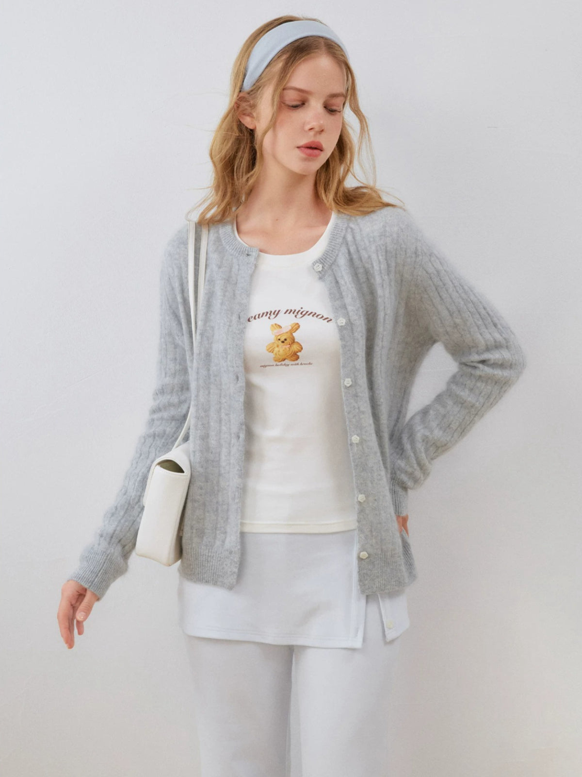 Cable Knit Wool Blend Cardigan