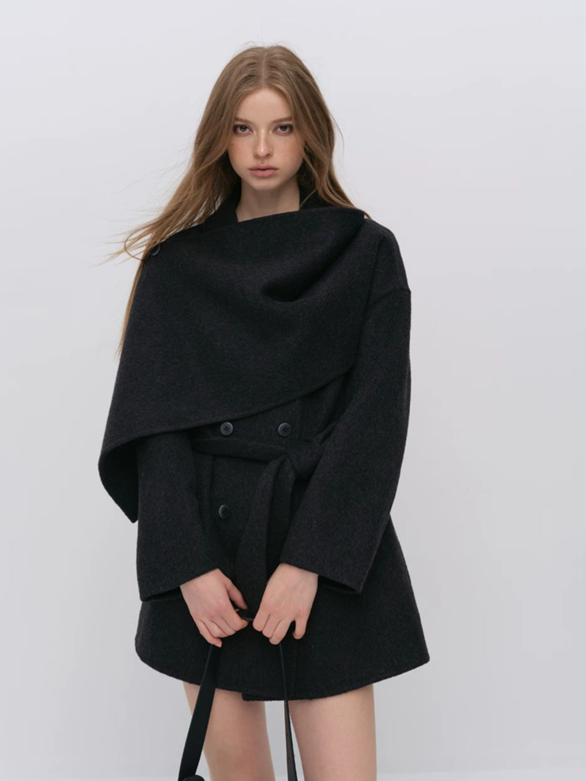 Modern Cape Scarf Wool Coat