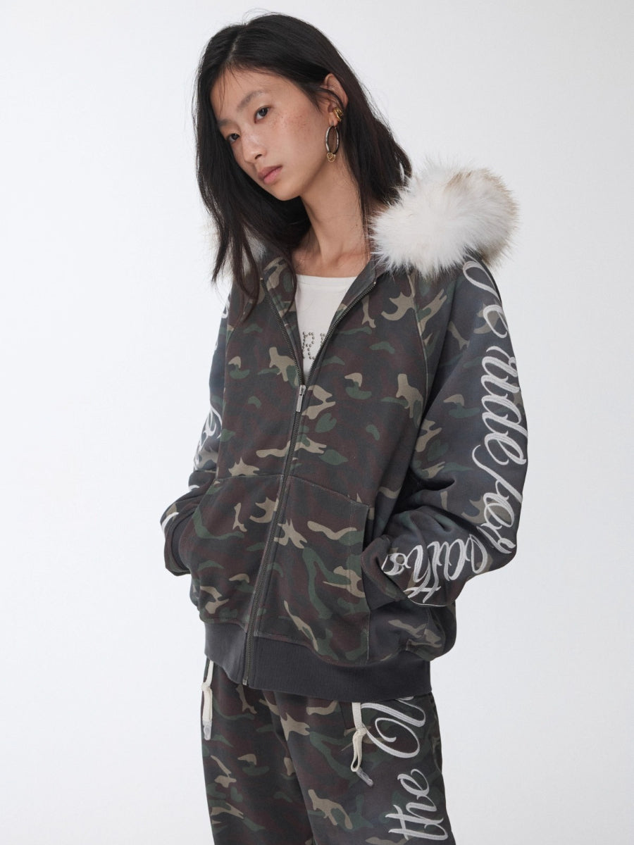 Camo Embroidered Hoodie Sweat Set