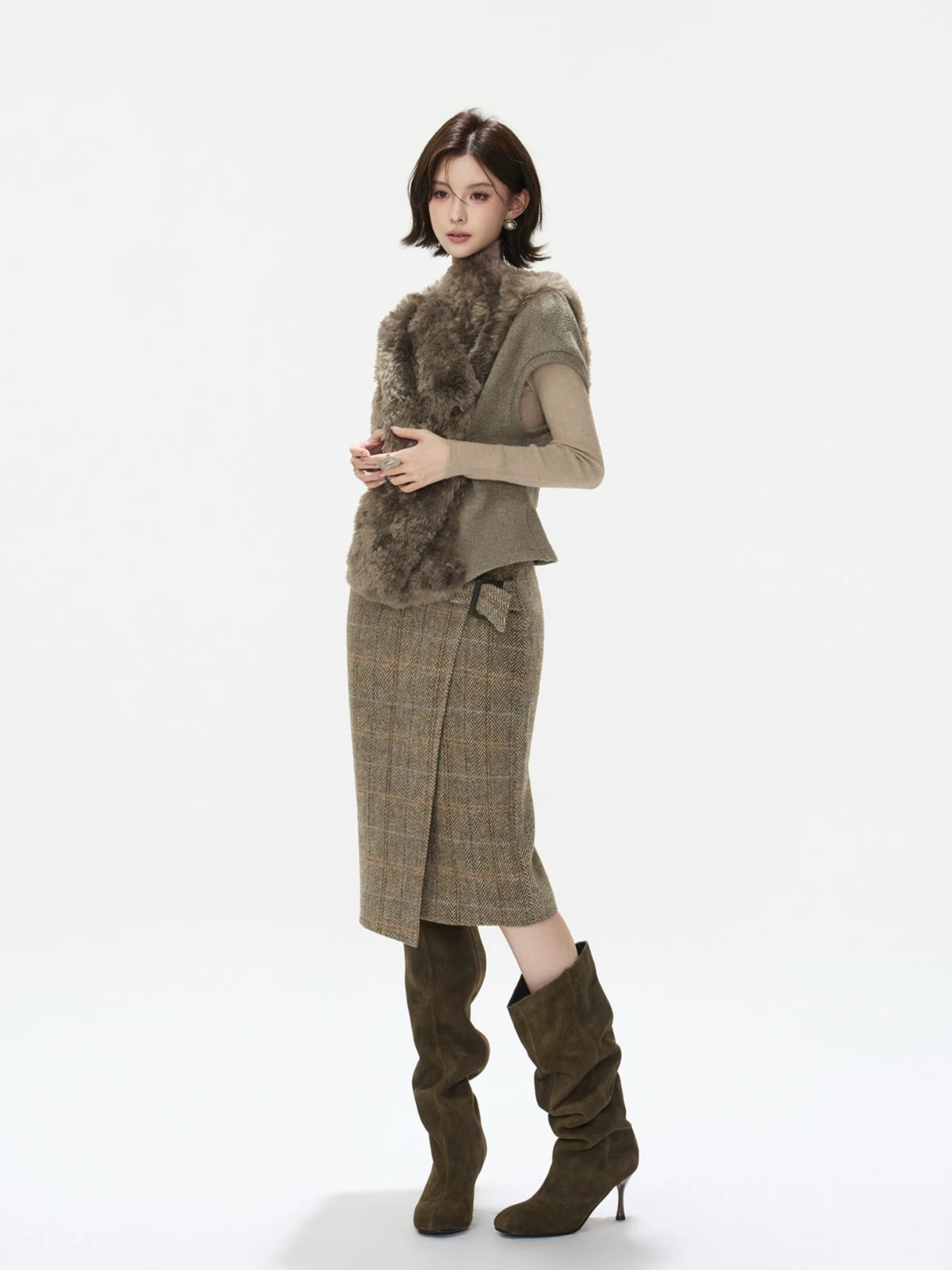 Asymmetric Lapel Curly Fleece Knit Vest